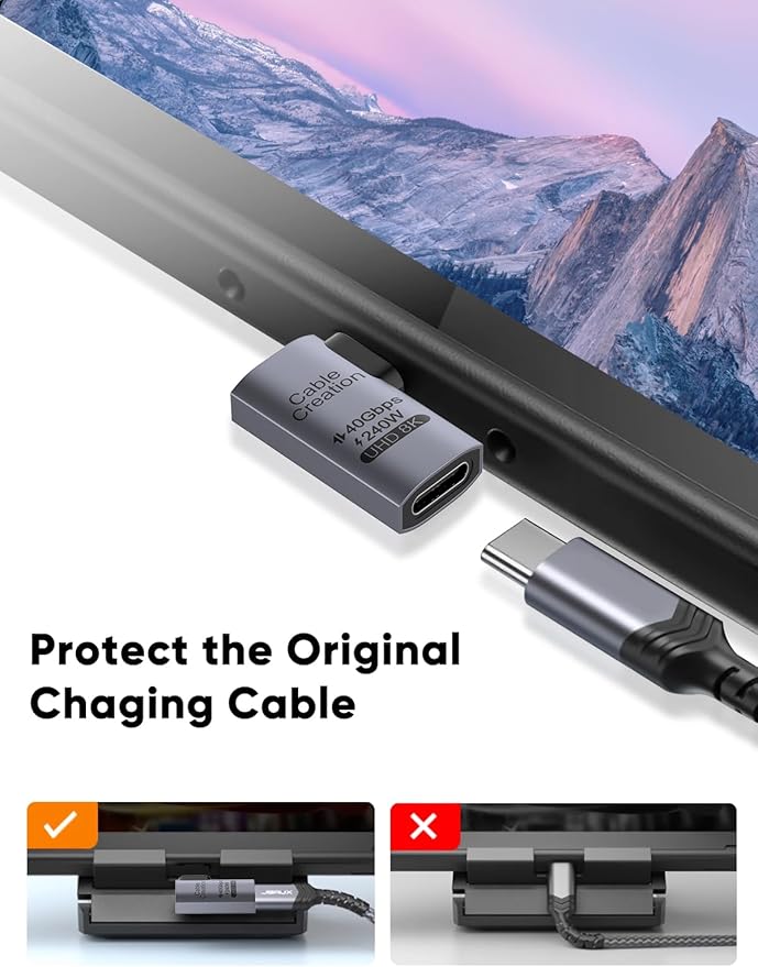 CableCreation Right Angle USB C Adapter 2 Pack, USB C Male to Female 90 Degree Adapter 40Gbps 240W Compatible with Thunderbolt 4, USB 4, Notebook, PC, Tablet, Phone and More, Right Angle