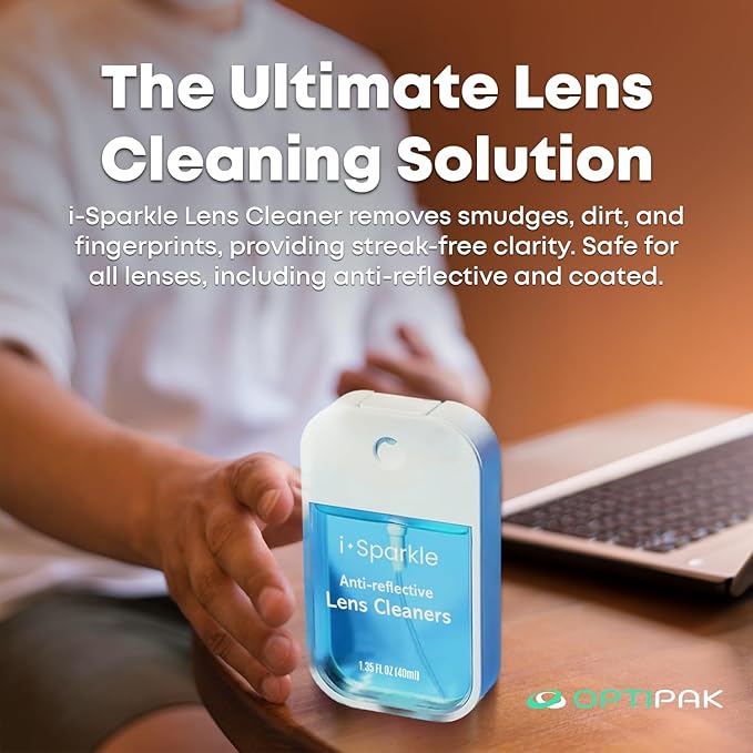 I-Sparkle Anti-Reflective Lens Cleaner Spray kit | (2x) 1.35oz Glasses Cleaner Spray + (2x) Microfiber Cloth for Eyeglasses, Sunglasses, Lenses, Screens and Camera Cleaning Kit (4 Piece Set)