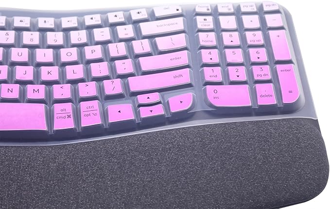 Silicone Keyboard Skin Cover Compatible for 2023 Logitech Wave Keys Wireless Ergonomic Keyboard & Logitech Wave Keys MK670, Logitech Wave Keys Keyboard Protector (Ombre Purple)