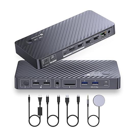 AV Access iDock P10 KVM Docking Station Dual Monitor for Laptop & Desktop, KVM Switch 2 Monitors 2 Computers with Ethernet, EDID, 4K@60Hz Dual HDMI Display, 4xUSB-A, 1xUSB-C, Power Supply for Laptop