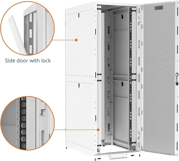 Tecmojo 52U Server Rack Cabinet - PRE-Assembled 32inch Width 43inch Depth IT Network Equipment Cabinet Rack Enclosure with Casters - 3000lbs Weight Capacity, White