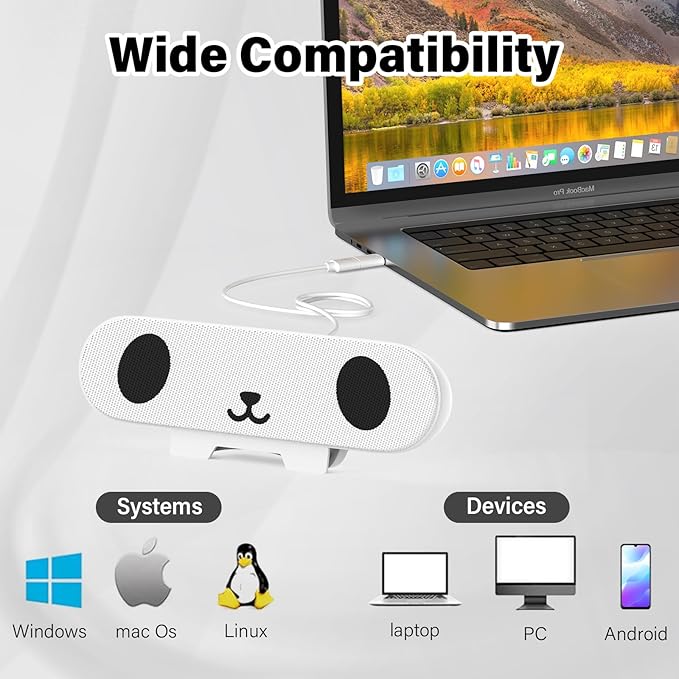Computer Speakers for Desktop Monitor,Single Speakers for Desktop PC,Laptop Speaker with Loud Sound,Volume Control Easily Clamps to Monitors(USB-C to USB Adapter Included) (White)