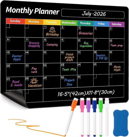 FINDMAG Magnetic Dry Erase Board, 16.5"x11.8" Magnetic Calendar for Planner 2026, Fridge White Board, Monthly Calendar for Fridge with 6 Markers & Eraser for Cleaning Schedule and Checklist