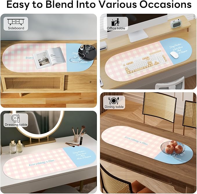 Checkered Pattern Desk Pad Protector, 35.5 x 13'' Aesthetic Mouse Mat for Desktop, Waterproof PU Leathe Non-Slip Desk Writing Pad for Office and Home, Light Pink and Blue