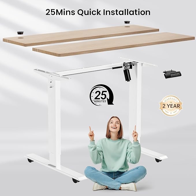 farexon Electric Standing Desk Adjustable Height, 48 x 24 inch Sit Stand Desk with Wheels, 4 Memory Heights, 27''-46'' Lifting Range Stand up Desk for Home Office(Oak Gray)