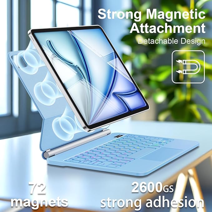 Keyboard Case for iPad Air 13 inch (M4/2026 / M3 2025/M2, 2024),iPad Pro 12.9 inch (3/4/5/6th Gen)，Magic-Style Magnetic – Floating Cantilever Stand – Backlit Keyboard Case with Multi-Touch Trackpad