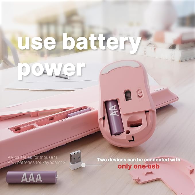 x UBOTIE Wireless Keyboard and Mouse Combo with 110 Round Keycaps, Power Switch, and Scissor-Switch Typing Feel – Ideal for Office Use(Pink Gradient)