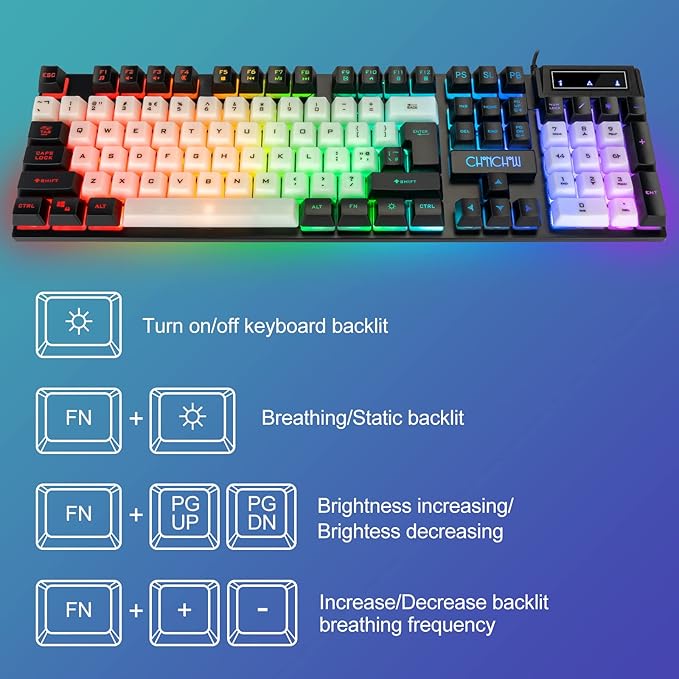 CHONCHOW USB Wired Keyboad and Mouse Combo, Full Size Rainbow LED Light Up Backlit Color Gamer Keyboard and Mouse Set, Mouse and Keyboard Combo for Computer Laptop Xbox PS4 PS5 Gaming and Work