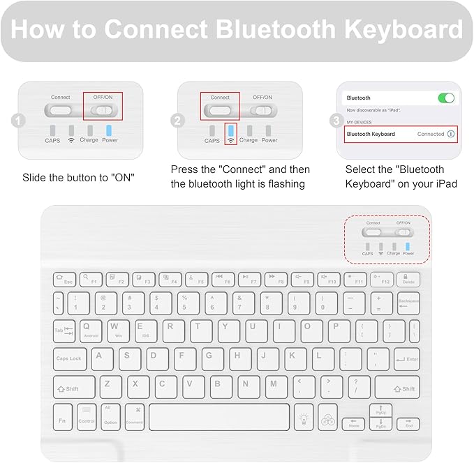 Soke for iPad (A16) 11th/10th Generation Case with Keyboard(2025/2022)-7 Color Backlight Wireless Detachable Folio Keyboard Cover with Built-in Pencil Holder for iPad 11/10.9 inch, Grey Marble