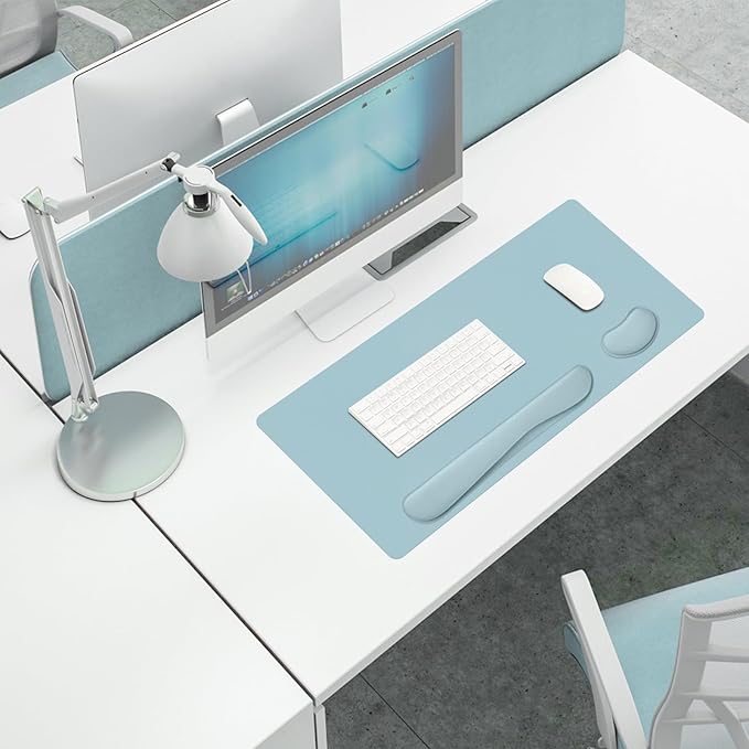 Desk Pad Mat Set,3-in-1 Large Mouse Pads with Wrist Rest and Keyboard Pad, Desk Mats for Keyboards and Mouses, Ergonomic Keyboard and Mouse Mat Set for Office Home Decor(Blue, 31.5" x 15.7")