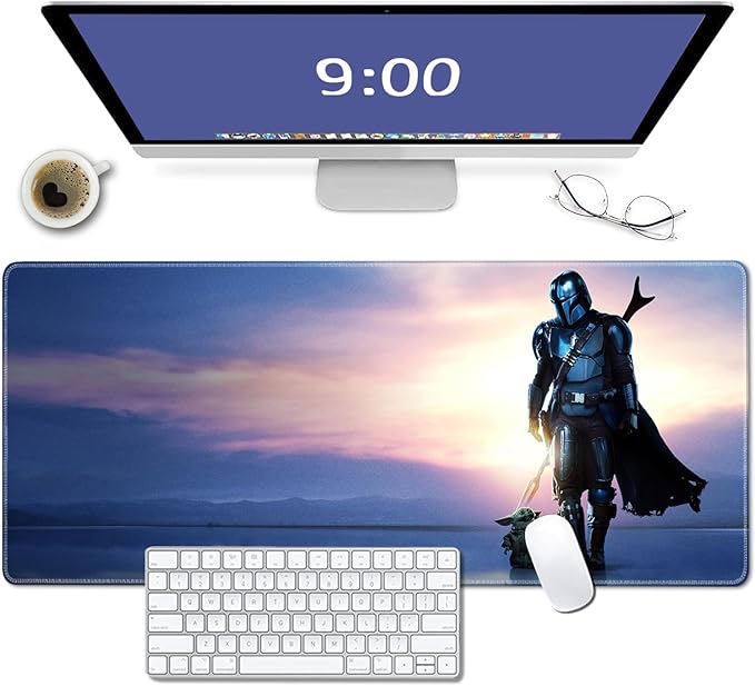 Mouse Pad Blue Sky Cute Design Stitched Edge Mousepad Non-Slip Rubber Desk Pad Funny Table Mat for Gaming and Gift(13.8 x 31.5 Inch)