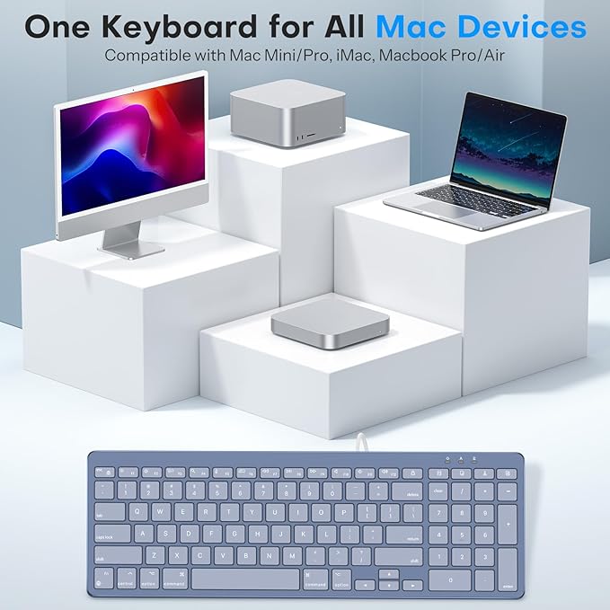 OMOTON Wired Keyboard Compatible with Mac, with Dual Interface (USB and Type-C), Numeric Keypad Compatible with MacBook Pro/Air, iMac, Mac mini/Pro Laptop, Blue