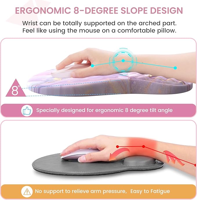 Pink Desk Mat, Large Mouse Pad with Wrist Rest, Ergonomic Keyboard Wrist Support, Carpal Tunnel Mousepad XXL Cushion with Coaster Set, Computer Keyboard Mat, Pink Marble