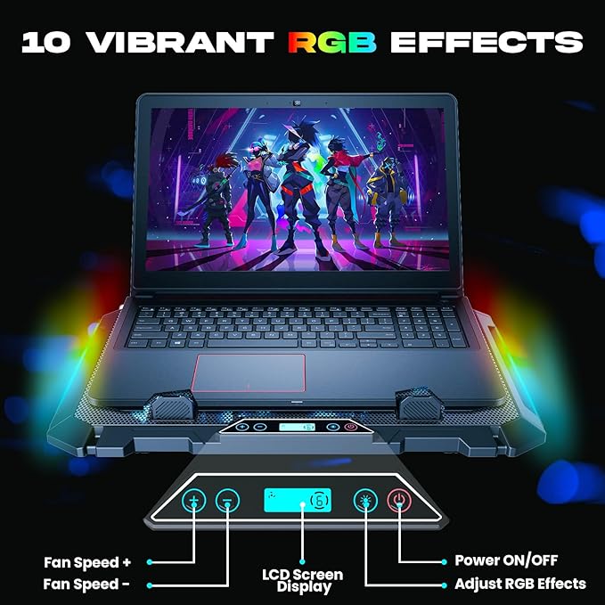 KLIM V8 Gaming Laptop Cooling Pad with 8 Fans + New Version + Gaming Laptop Cooler + Stable RGB Laptop Stand with Fan + Compatible up to 17" + 2 USB Ports + Phone Holder + 5 Year Assurance