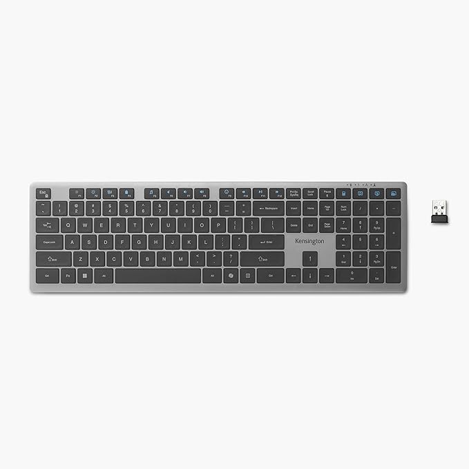 Kensington KB535 Wireless Keyboard, Bluetooth & 2.4GHz Connection, Full-Size Layout, Quiet Scissor-Switch Keys, Programmable, Copilot Hotkey, Compatible with Windows, Black (K75408NA)