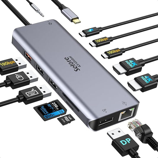 USB C Docking Station Dual Monitor,USB C to HDMI Adapter,Type C Hub Multiport Adapter with Displayport,100WPD USB3.0,SD/microSD,Ethernet,3.5mm Audio,Laptop Docking Station for Dell/Hp/XPS/Surface.etc