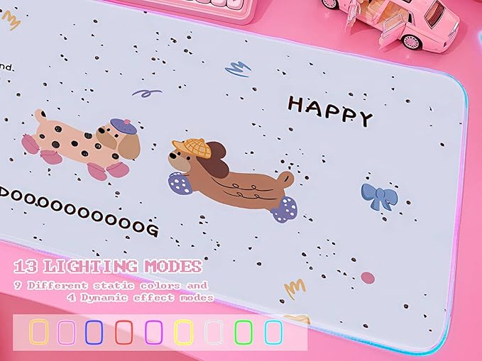 JMIYAV Pink RGB Gaming Mouse Pad 31.5x12 Inch PC XL Large Extended Glowing Led Light Up Desk Pad Non-Slip Rubber Base Computer Cute Mousepad Mat Desk Accessories Gaming Setup 33-1411