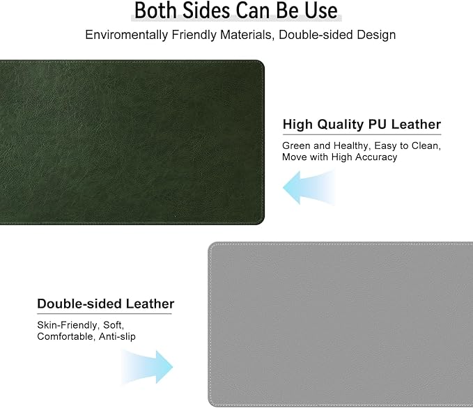 Imitation Crazy Horse Leather Desk Mat - Waterproof Desk Pad - Ideal for Large Mouse Pad and Desk Mats on Top of Desks (Green+Gray, 33"*13")