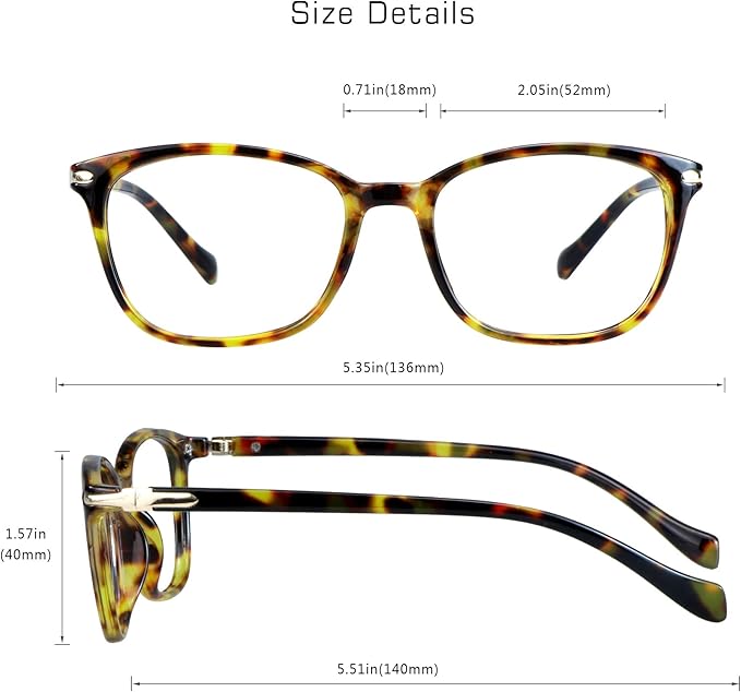 VisionGlobal Blue Light Blocking Glasses for Women Men, Stylish Square Frame(Brown Tortoise,No Magnification)