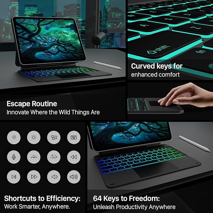 typecase Edge Keyboard Case for iPad 11th Gen A16 (2025) & 10th Gen 10.9" (2022) – Multi-Touch Trackpad, 11-Color Backlit Magic-Style Keyboard – Floating Magnetic Stand, Pencil Holder – Black