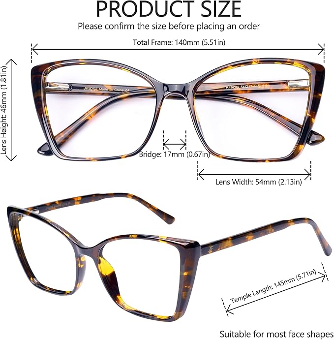 Blue Light Blocking Glasses for Women, Oversized Trendy Cat Eye Computer Gaming Glasses Anti Glare & UV Glare RF6204 (Coco Tortoise Cateye Frame)