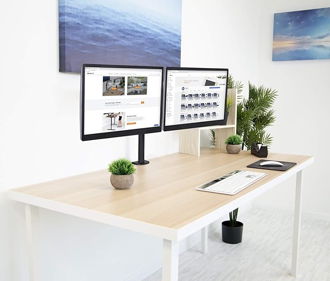Mount-It! Dual Monitor Mount | Double Monitor Desk Stand | Interchangeable C-Clamp and Grommet Base | Two Heavy Duty Height Adjustable Arms Fit 2 Computer Screens 19 21.5 24 27 32 Inches | VESA 75 100