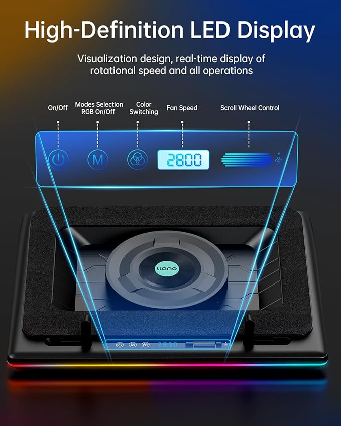 llano V12 RGB Laptop Cooling Pad Bundle with Memory Foam Seal & Dust-Proof