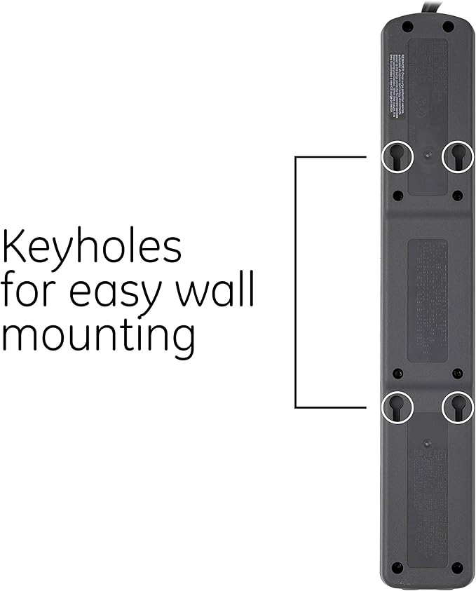 GE UltraPro 7-Outlet Surge Protector, 2 USB Ports, 4 Ft Power Cord, 1500 Joules, Flat Plug, Twist to Close Safety Covers, Power Filter, Circuit Breaker, Warranty, UL Listed, Black, 40482