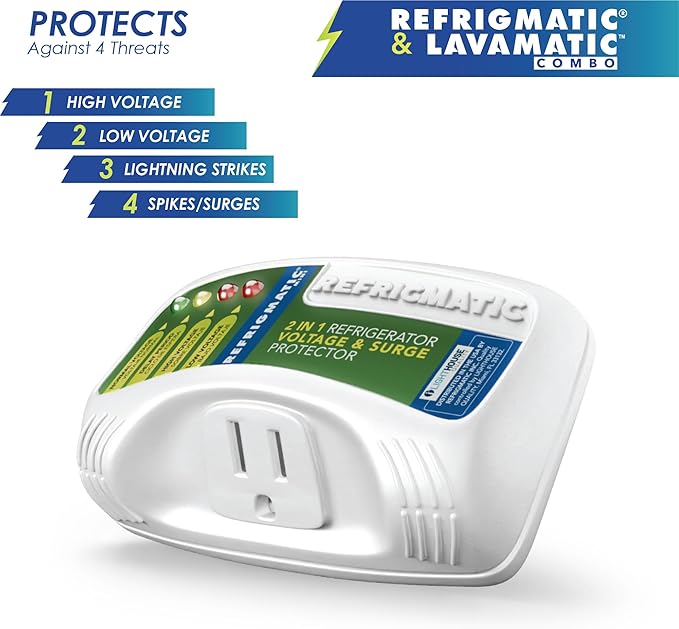 Two Electronic Voltage & Surge Protector Combo - Protect your Refrigerator and Washing Machine Against High and Low Voltage, Brownouts and Spikes