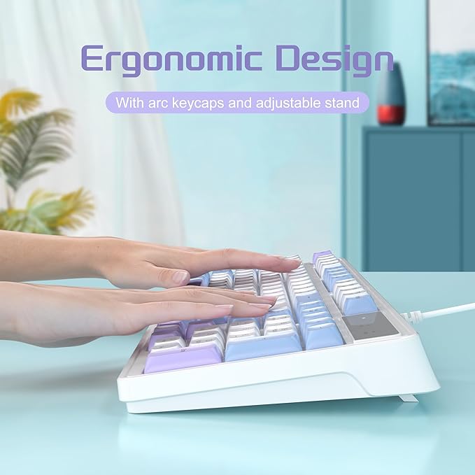 Camiysn Wire Gaming Keyboard, 7 Colorful Rainbow Backlight Classic Gaming Keyboard (BlueWhite-Set)