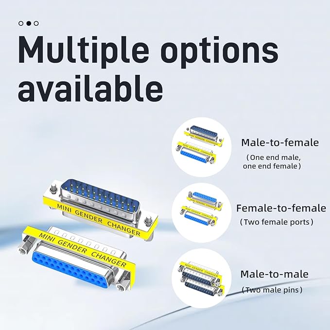 db9 Connector Null Modem Adapter，25-Pin Serial vga Adapter RS232 db9 Gender Changer,for Computer and Industrial Device Data Transfer(M-M（2P-25 Pin）)