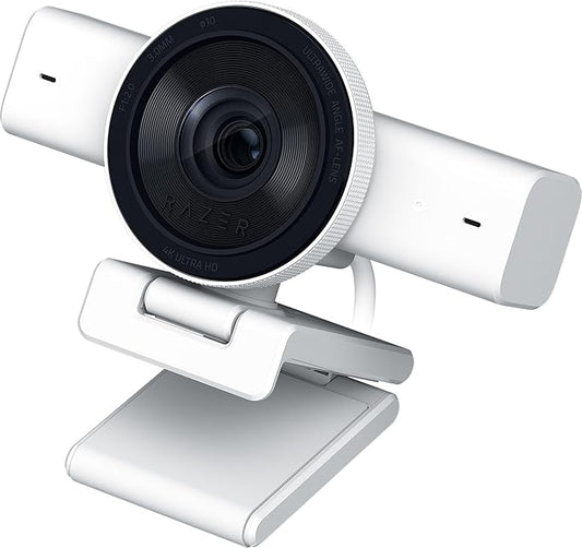 Razer Kiyo V2 Streaming Webcam: 4K 30 FPS, 1080p 60 FPS - AI Powered Auto-Framing - Built-in Microphone - Ultrawide Angle Lens - Privacy Cover - Works with OBS, Xsplit, Discord, Zoom, Teams - White