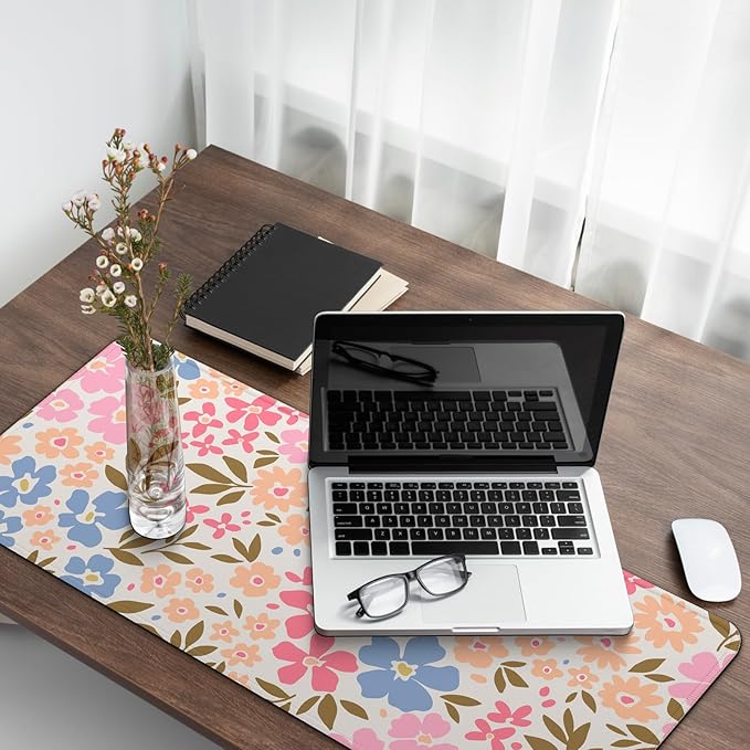 Gaming Mouse Pad with Non-Slip Base, Cute Mouse Mat with Stitched Edges for Keyboard and Mouse, Large Anime Mousepad for Computer, 31.5 x 11.8 inches (Pink Flower)