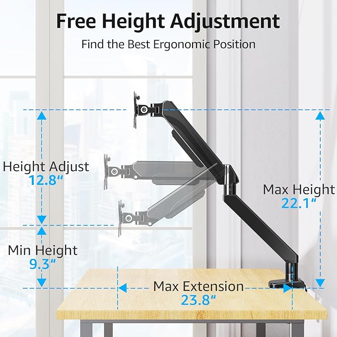 MOUNTUP Ultrawide Monitor Arm for Max 42 Inch Screen, Heavy Duty Monitor Desk Mount Support 4.4-33lbs, Computer Monitors Stand for Desk, VESA Mount with Clamp & Grommet Base