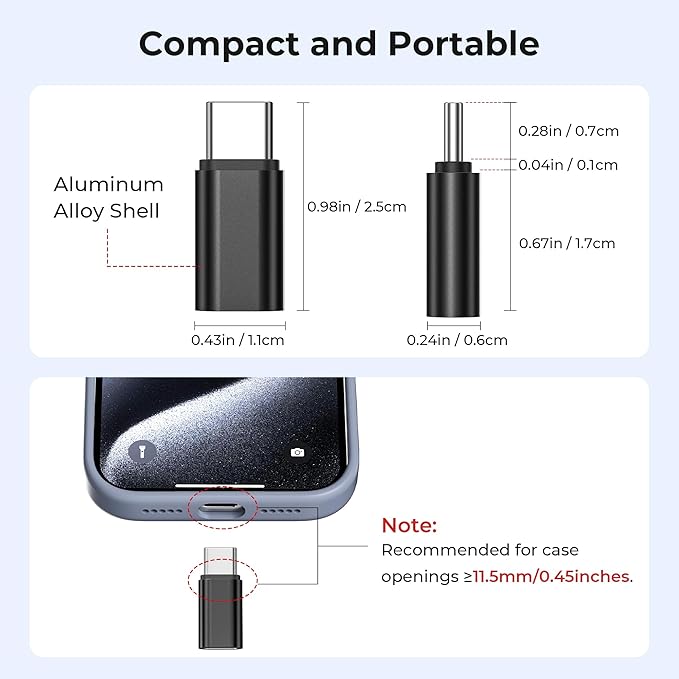 Basesailor USB Type C Extender Adapter 3Pack,100W PD USBC Male to Female Extension Converter,40Gbps USB4 Thunderbolt 4 3 Extended Connector for iPhone 17 17e 16 Pro Max,MacBook,Otterbox,Samsung S26