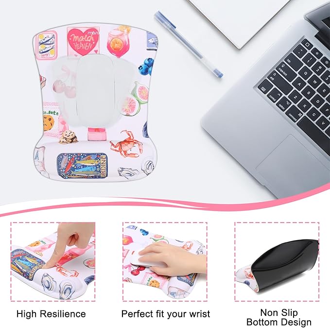 MEGREZ 4-in-1 Ergonomic Memory Foam Wrist Rest Set, Desk Pad, Mouse Pad with Wrist Rest, Keyboard Pad, Suitable for Office Workers, Programmers & Gamers–Relieve Typing & Gaming Fatigue, Off White