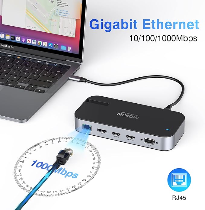 MOKiN Laptop Docking Station 4 Monitors, 16 in 1 USB C Docking Station Triple Monitor, USB C Dock with 2 HDMI, DP, 100W PD, USB 3.1/3.0/2.0, RJ 45 Ethernet, SD/TF, Audio for Dell/HP/Lenovo/Asus/Acer