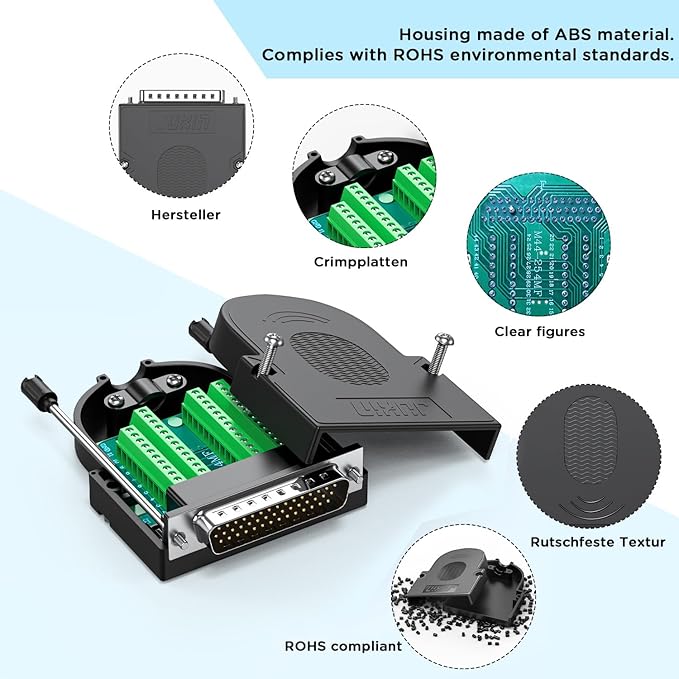 DB44 Female Breakout Connector to Wiring,3 Row RS232 DB44 Breakout Board,Serial to 44pin Port with Case and Screws,Compatible with Computers,Tax Controllers, Digital Cameras,PLC, PDA, Modem