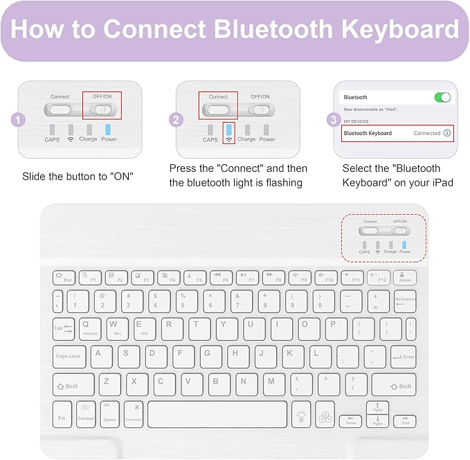 Soke for iPad (A16) 11th/10th Generation Case with Keyboard(2025/2022)-7 Color Backlight Wireless Detachable Folio Keyboard Cover with Built-in Pencil Holder for iPad 11/10.9 inch, Violet Marble