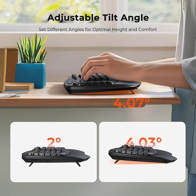 MEETION Ergonomic Keyboard with Separate Numeric Keypad, Wave Wireless Flexible 2-in-1 Setup for Multi-Device, 2.4G/Bluetooth Split Design with Wrist Rest for Accountants/Data Entry/Left-Handed