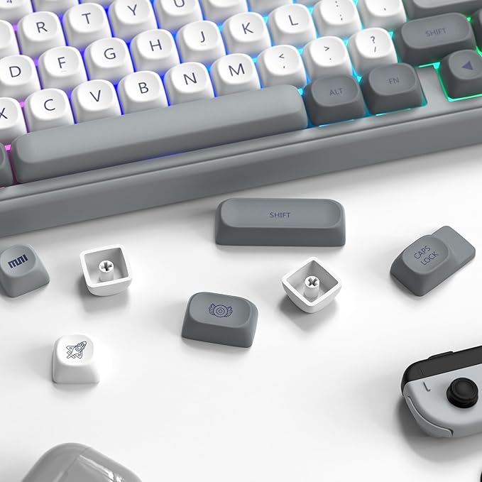 dagaladoo PBT Keyboard keycaps Japanese Style, White/Grey MOA Keycap Set Dye-Sublimation,Retro Custom Replacement Key caps for 100% 75% 65% 60% mx TKL US Layout Mechanical Keyboard
