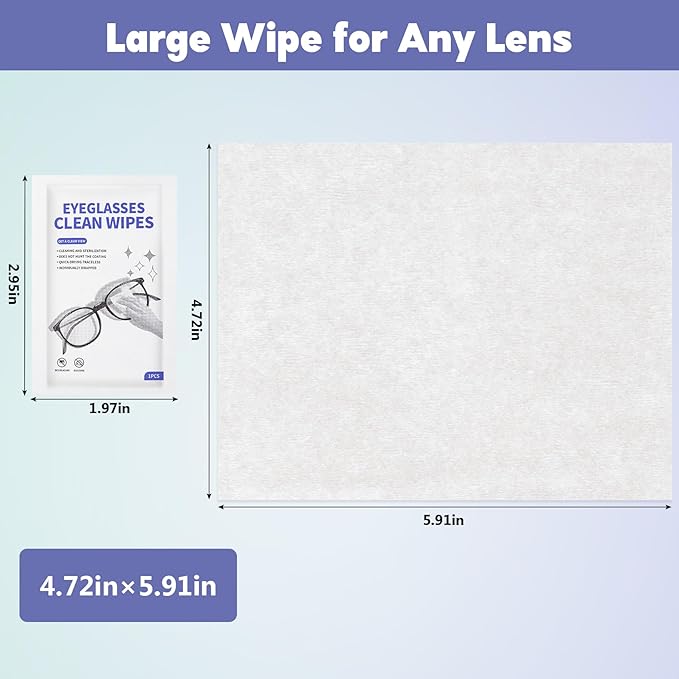 [200 Pack] Large Glasses Cleaner, Lens Wipes for Eyeglasses, Pre-Moistened Individually Wrapped Cleaning Wipes, Eye Glasses Cleaner Wipes for Camera, Phone, Computer, Laptop Screen (4.72 * 5.91 inch)