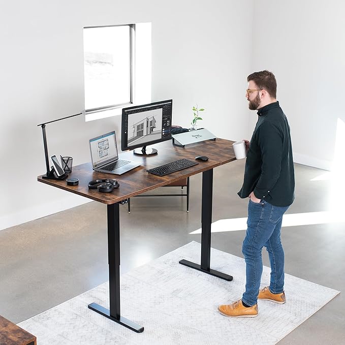VIVO Electric 71 x 30 inch Stand Up Desk, Height Adjustable, Rustic Vintage Brown Top Black Frame, Home and Office Furniture Sets, DESK-KIT-0B7N