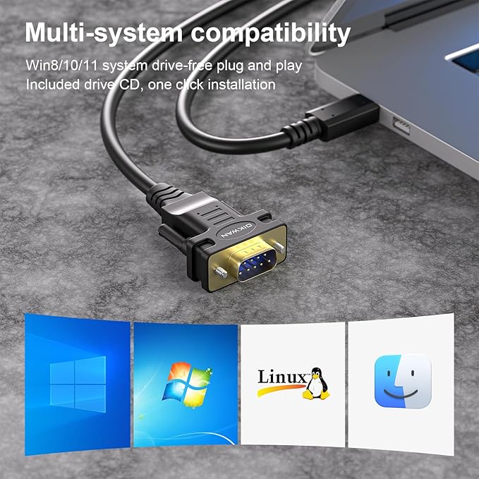USB-Cto RS232 DB9 Serial Cable Male Converter Adapter with FTDI Chipset for Windows 11,10, 8.1, 8, 7, Vista, XP, 2000, Linux and Mac OS X 10.6 (10ft)