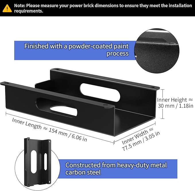 Under Desk Mount for Dell WD19 / WD19S / WD19TB / WD19TBS / WD19DCS / WD22TB4/UD22 Docking Station + Power Bricks(for Original180W & 130W)- Docking Station and Power Bricks Mount Holder Kit