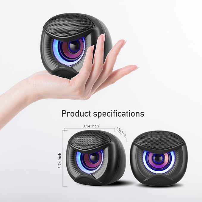 USB Computer Speakers, 3.5mm Aux Speaker and USB Powered Interface are Suitable for Desktop Laptop Monitor, Owl Eye Design, Includes a USB-C Adapter, Blue Lights
