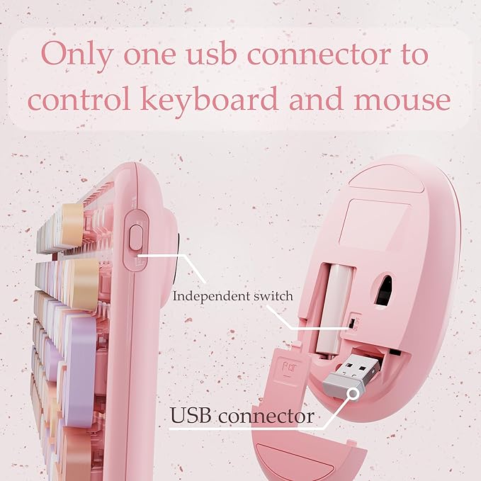 x UBOTIE Colorful Wireless Keyboard and Mouse Combo, Full-Sized Office Keyboard with Typewriter Flexible Keys, 2.4GHz Dropout-Free Connection, Optical Mouse for PC Laptop((Pink Colorful)