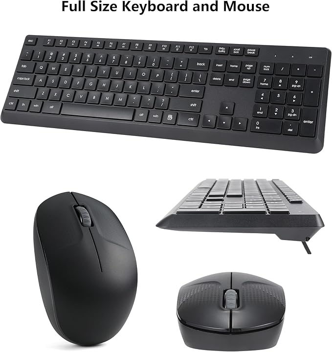 Wireless Keyboard and Mouse Combo for Windows, 2.4G Full-Sized External Cordless Computer Keyboard Mouse Combo for Laptop PC Desktop Chrome Mac, Number Pad 1600 DPI Silent Mouse USB Receiver (Black)