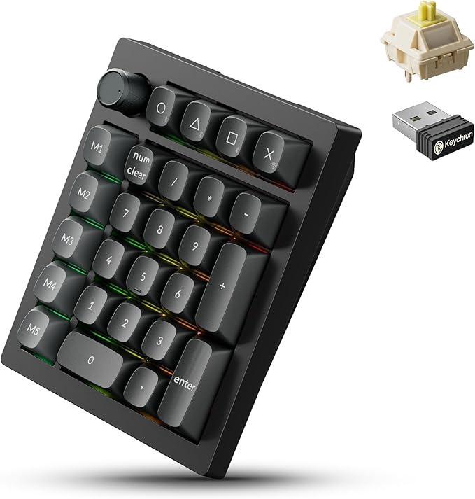 Keychron V0 Ultra 8K Polling Rate Wireless (2.4 GHz & Bluetooth) ZMK Custom Number Pad with Hot-swappable Banana Switches 360-Hr Battery PBT Keycaps for Mac Windows Linux