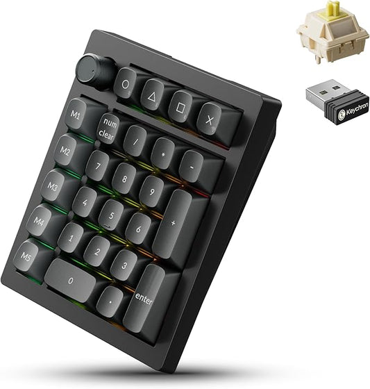 Keychron V0 Ultra 8K Polling Rate Wireless (2.4 GHz & Bluetooth) ZMK Custom Number Pad with Hot-swappable Banana Switches 360-Hr Battery PBT Keycaps for Mac Windows Linux
